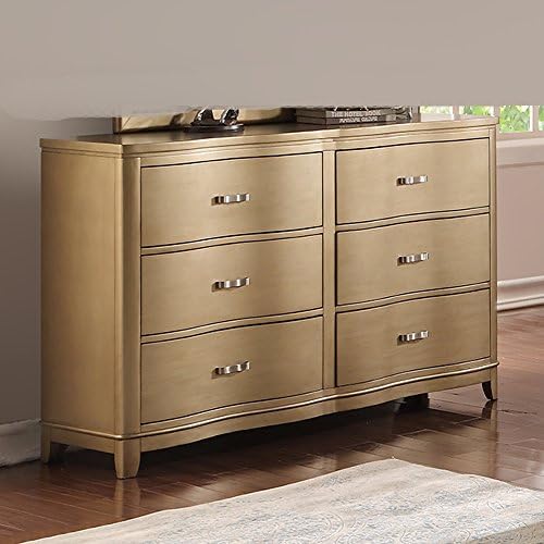Pine Wood Spacious 6- Drawer Dresser,Gold