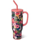Swig Life 30oz Mega Mug, 30oz Tumbler with Handle and Straw, Large Insulated Tumblers, Cup Holder Friendly Travel Mug, Stainless Steel 30 oz Tumbler, Reusable Insulated Water Bottle (Secret Garden)