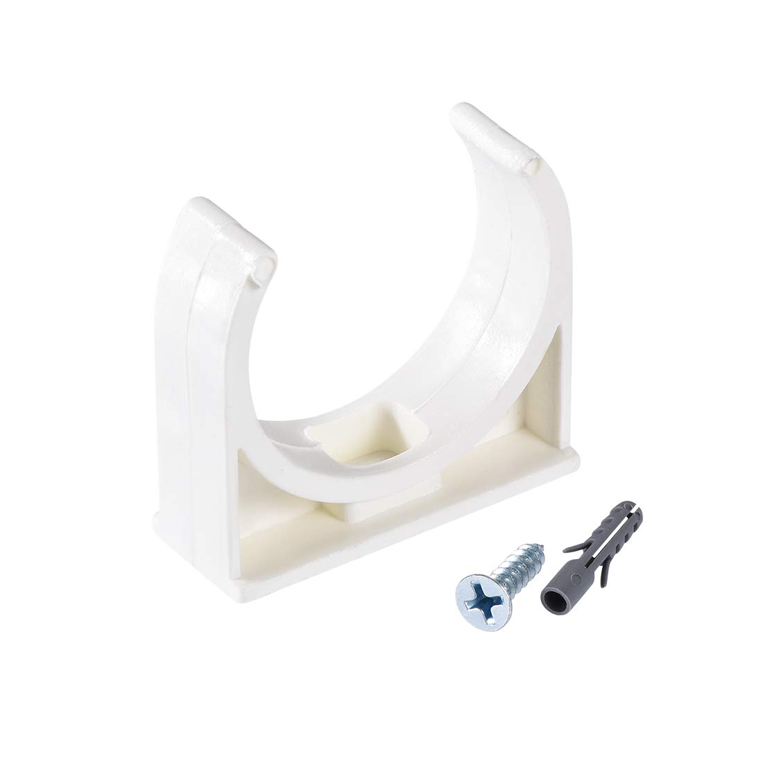 sourcing map PVC Pipe Clamps Clips 32mm, Fit for 32mm/1.26" OD TV Trays Tubing Hose Hanger Support Pex Tubing, W Mounting Screws White 20Pcs
