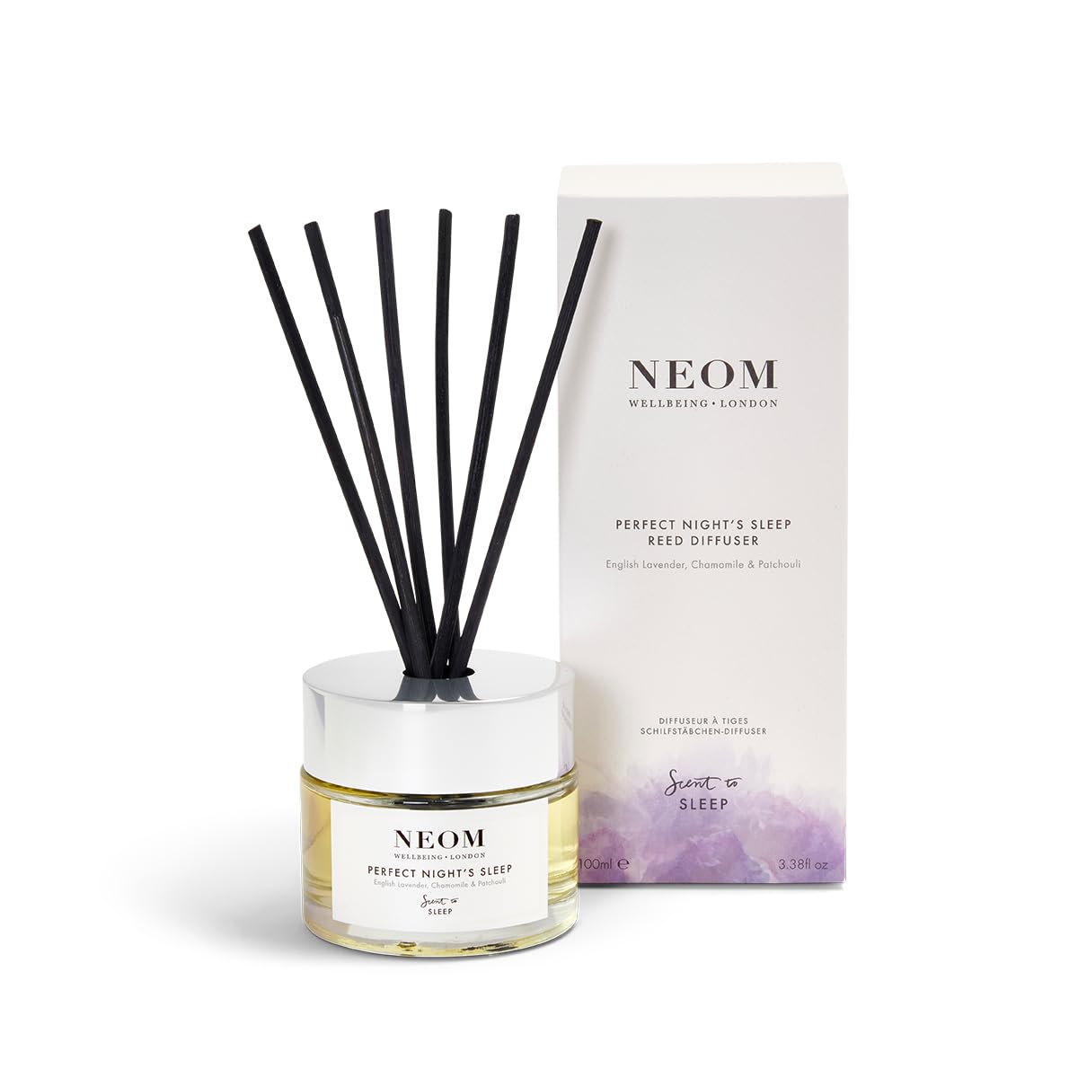 NEOM- Perfect Night's Sleep Reed Diffuser, 100ml | Lavender, Chamomile & Patchouli| Essential Oil Reed Diffuser | Scent to Sleep