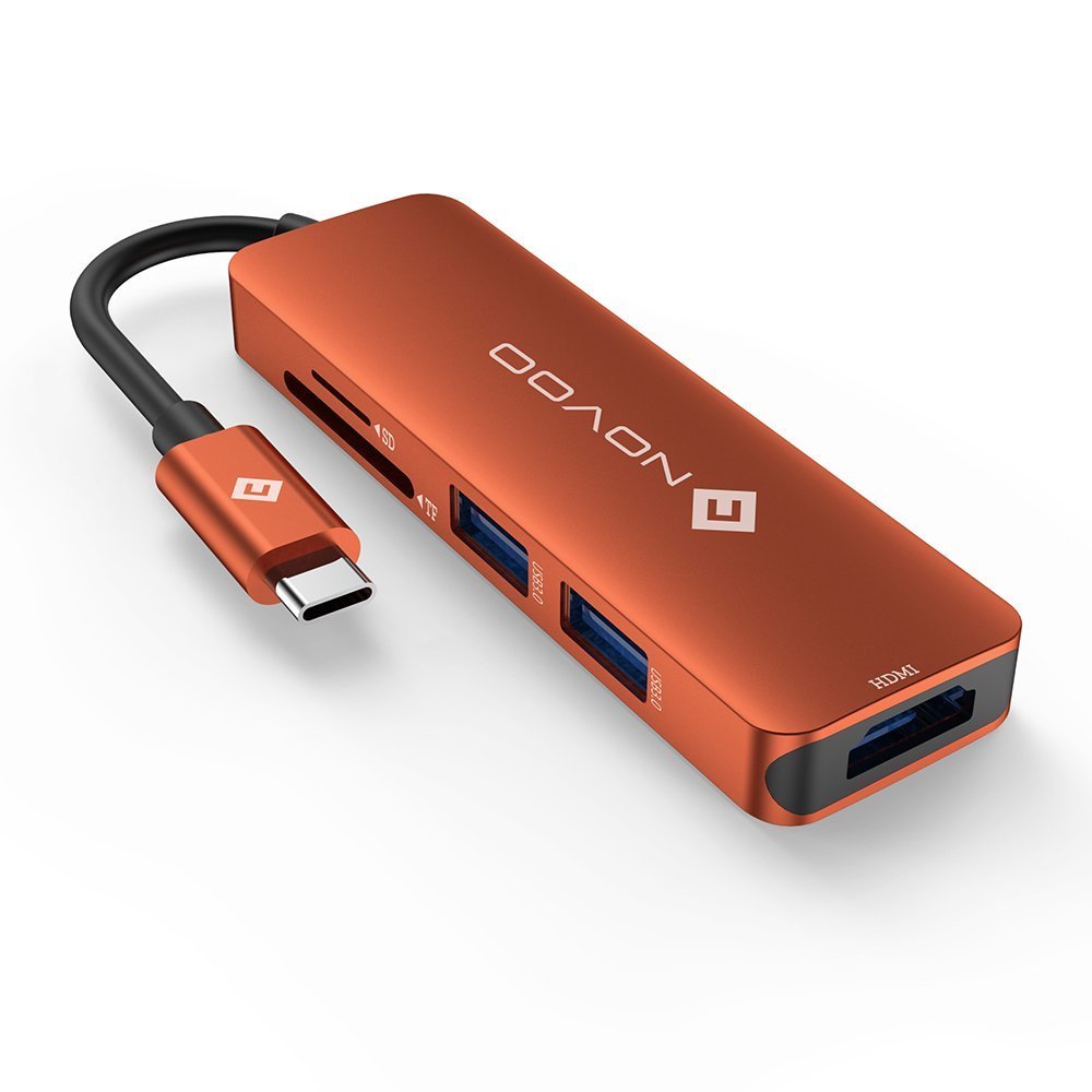 NOVOO usbc ハブ　Micro SD/SDカードリーダー USB HDMI USB3.0 MacBook2016 MacBook Pro/ChromeBook対応 (オレンジ)