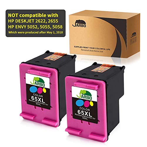 JARBO Remanufactured for HP 65 Ink Cartridge High Yield (N9K04AN), 2 Tri-Color, Use with HP 5055 5052 5058 2655 2624 2622 3755 3758 3752 3732 3730 3721 3720 Printer