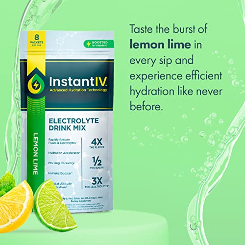 ELECTROLYTES POWDER – 3X ELECTROLYTES,1/2 SUGAR WITH VITAMIN C, B3, B6, ELECTROLYTES POWDER PACKETS FOR HYDRATION, RECOVERY & IMMUNITY, VEGAN & GLUTEN FREE | LEMON LIME – 8 PACKETS