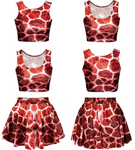 1stvital Stylish Digital Print 3D Deer Pattern Vest+Mini Skirt 2 Pieces Set