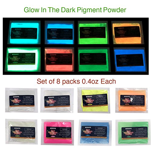 Glow In The Dark Pigment Powder Luminous powder(Set of 8 packs 0.4oz Each) Safe Non-Toxic,For Slime Nails,EDM Music Festivals,Resin,Concerts,Halloween (8 Colors)