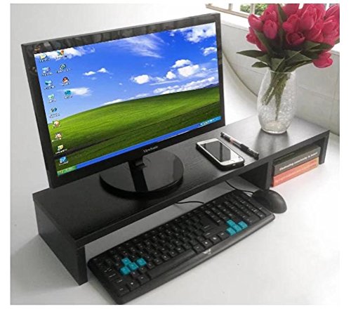 Extra Large 31.5 Inch Computer Monitor Or Laptop Stand. This Is A Long Sturdy Desktop Dual Double Or Multi Monitor Screen Riser (Height: 4.3", Black Wood Color)