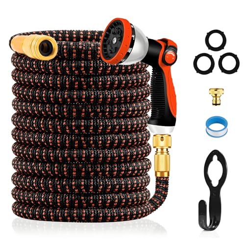 Yofidra 100FT Expandable Garden Hose Pipe, Water Hose with 10-Pattern Spray Gun & Metal Fittings, Hosepipe for Gardening, Washing & Cleaning