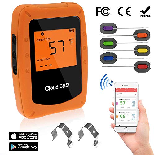 Bluetooth Meat Thermometer Wireless Digital BBQ Thermometer Instant Read Cooking Food Thermometer with 6 Probes Used for Smoker Kitchen Oven Grill Support iOS & Android
