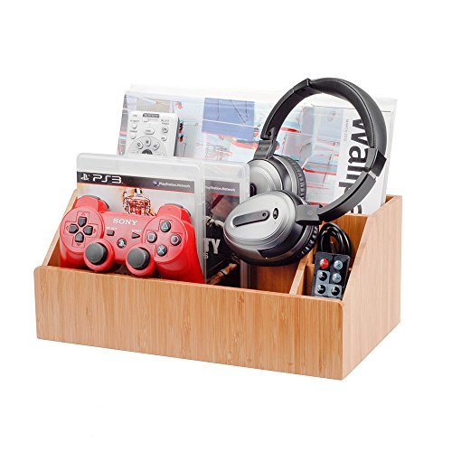 MobileVision Bamboo Media Storage Organizer Holder for Remote Controls, Video Games, Audio Accessories, Small Electronics Caddy & Office Organizer