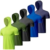 5 Pack Men's Short Sleeve Shirt UPF 50+ Sun Protection Hoodie Shirts Quick Dry Lightweight for Running Workout Hiking Fishing