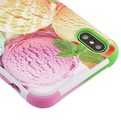 Kaleidio Case Compatible for Apple iPhone XS Max (6.5") [TUFF Armor] Slim Fit Rugged [Shock Absorption] Impact Hybrid Rubber Cover [Ice Cream Scoops]