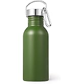 Volhoply 20oz Uninsulated Single Walled Water Bottle, Stainless Steel Reusable Water Bottles with Handle & Carabiner, BPA Free 18/8 304 Sports Water Bottles for Camping Hiking(Army Green,1)