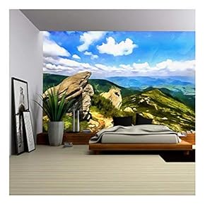 The Works in The Style of Watercolor Painting. Mountain Landscap - Removable Wall Mural | Self-Adhesive Large Wallpaper - 66x96 inches