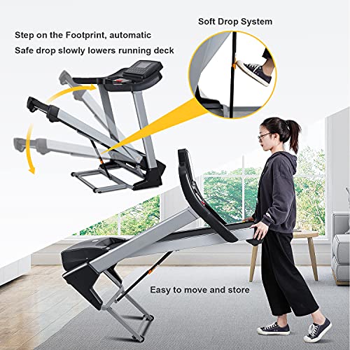Treadmill with 15 Auto Incline,3HP Folding Electric Treadmill, 10 MPH Max Speed Running Machine