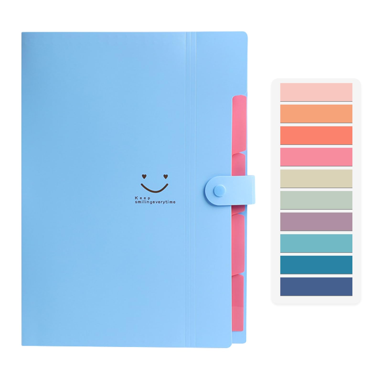 EnixwH Expanding File A4, Document Folder A4 with Multi Colour Sticky Notes, 5 Compartments and Non-Slip Snap Buckle, Expandable Portable Document Folder for Home or Office Documents Papers (Blue)