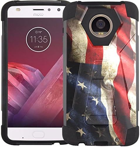 Moto Z2 Force Case, Moto Z2 Play Case - Armatus Gear (TM) Advanced Armor Hybrid Dual Layer Protective Case Design Phone Cover for Motorola Moto Z2 Force / Moto Z2 Play - American Flag
