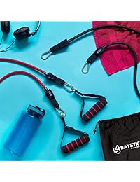 BAYSYX   Bandas de tubo de resistencia premium para ejercicio, juego de 5 niveles de tensión, mezcla personalizable y correas de tobillo y muñeca, bolsa de transporte y guía de entrenamiento  , incluye tope para puerta