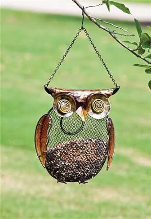 Owl Metal And Glass Bird Feeder Amazon Co Uk Garden Outdoors