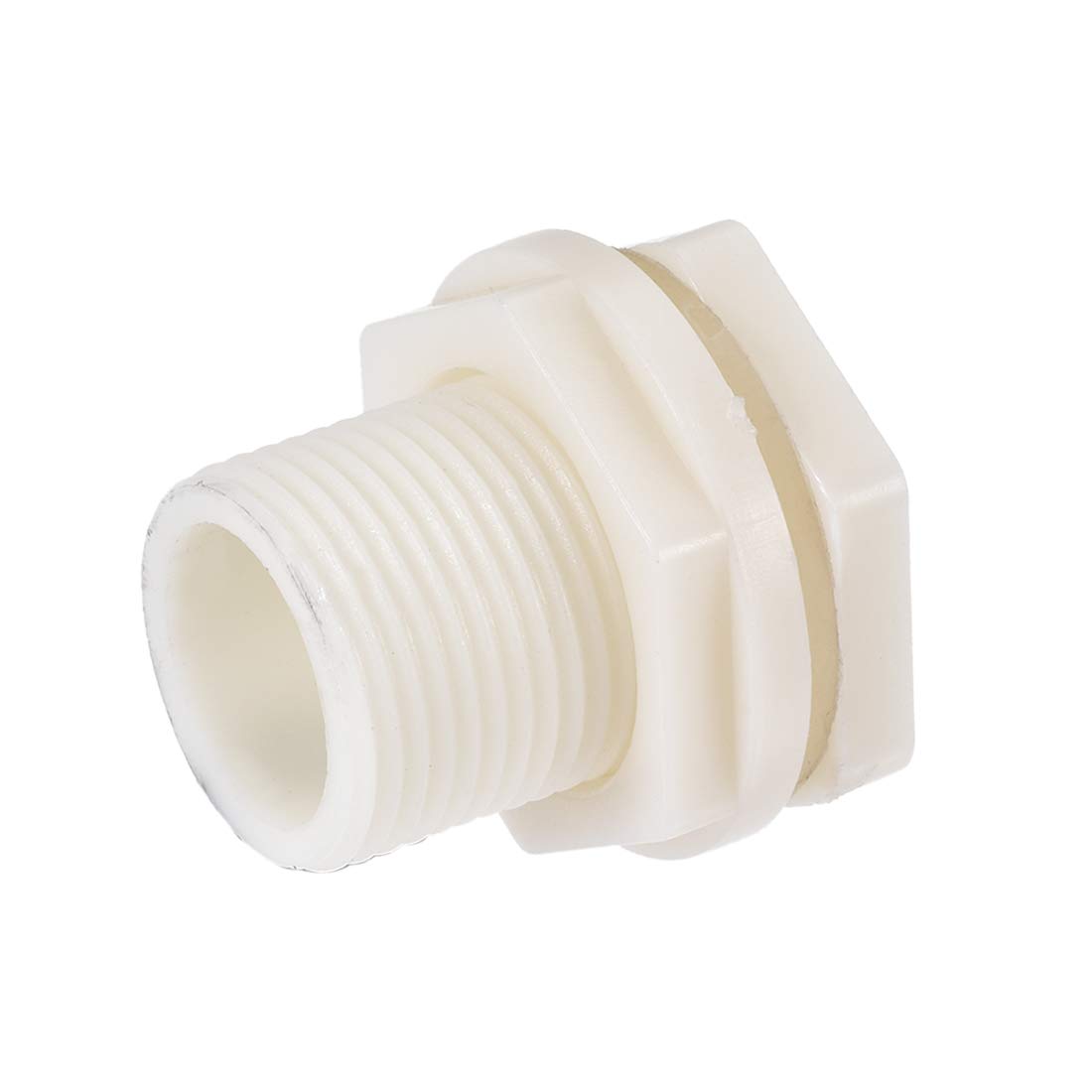 sourcing map Bulkhead Fitting, G3/4 Male, Tube Adaptor Pipe Fitting with Silicone Gasket, for Water Tanks, ABS Plastic, White