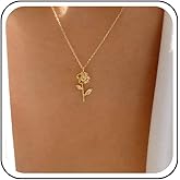 Xduargs Boho Flower Necklace Choker Gold Rose Flower Pendant Necklace Vintage Floral Flower Necklace Minimalist Flower Floral Necklace Chain Jewelry for Women