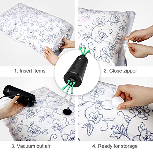 Vacbird Vacuum Storage Bags with Electric Pump, 6 Pack (3 x Small, 4 x Medium) Space Saver Bags Travel and Home Use Vacuum Compression Storage Bags - Thumbnail 4