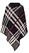 Women's Checked Knitted Winter Poncho Red Band Wrap Shawl Cape (One Size 8-14, Black)