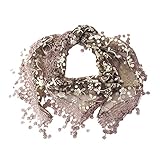 Fanhong Lace Tassel Sheer Burnt-out Floral Print Triangle Mantilla Scarf Shawl Neck Wrap Coffee
