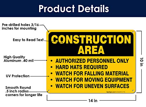 image for Construction Area Sign, Authorized Personnel Only Sign, 10x14 Rust Fre