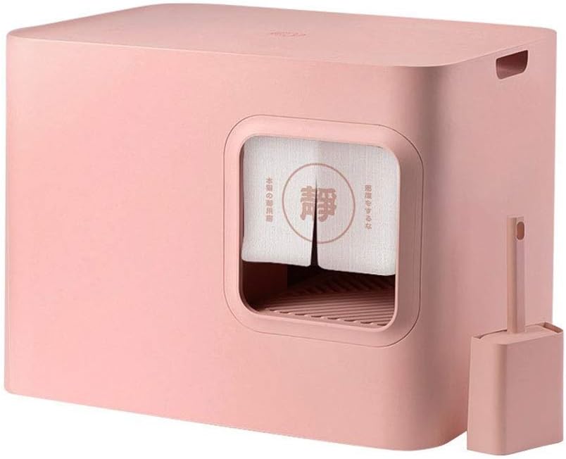 KOIUJ Semi Sealed Design Cat Litter Box，Single Layer Deodorant Cat Supplies (color: Pink)