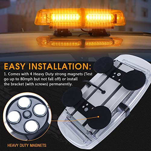 LED Strobe Light, 12V-24V Amber 54 LED Warning Safety Flashing Beacon Lights with 4 Magnet and 16 ft Straight Cord for Vehicle Forklift Truck Tractor Golf Carts UTV Car Bus