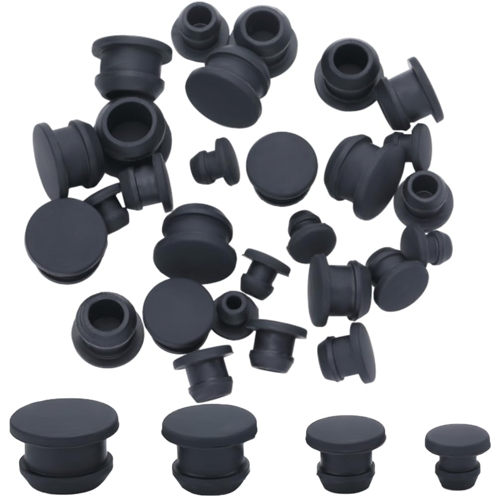 GORGECRAFT 32PCS 4 Sizes Silicone Stoppers for Salt and Pepper Shakers 5/7/9/11mm Black Salt Plug Slot Stopper Replacement Bottle Caps Reusable Round End Cap Corks for Bottles Pipes