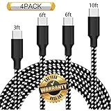 GUIGUI USB Type C Cable, 4 Pack 3FT 6FT 6FT 10FT Nylon Braided Compatible with Samsung Galaxy S9 S8 Note 8,Apple New MacBook, Nexus 5X,Google Pixel,LG and More - Black White