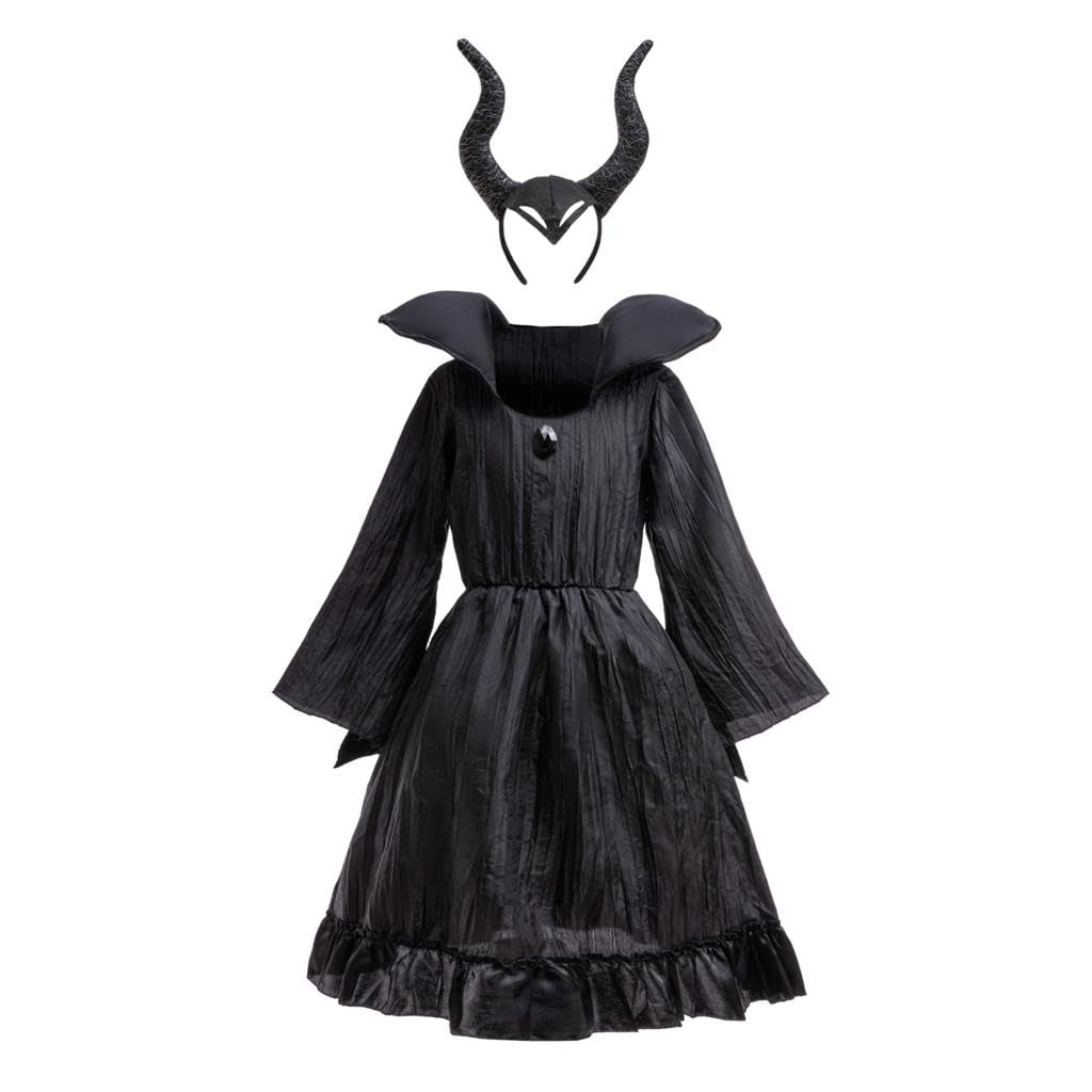 Lito Angels Maleficent Fancy Dress Up Halloween Costume with Horns Headband for Kids Girls Age 7-8 Years, Black โ image 1