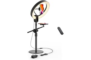 SupeDesk 12" Ring Light with Stand and Phone Holder,Overhead Phone Stand,2 Phone Holders,2700-6500K,3 Color Modes,10 Brightness Levels,Remote Control,Adjustable,Live Stream,Tiktok/YouTube