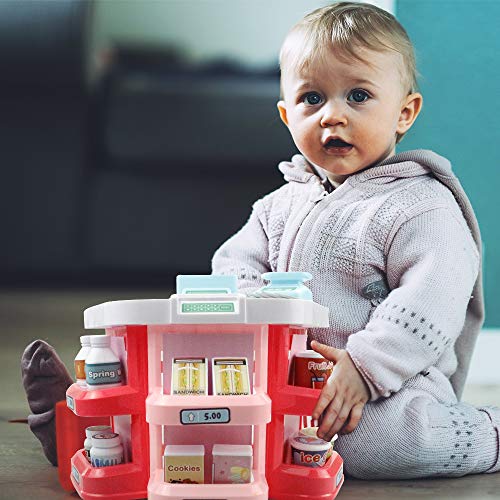pozzolanas Pretend Play Toys,Cash Register Toys for Kids with Scanner Play Money Supermarket Grocery Toys Educational Playset Role Play Kits as Holiday Birthday Gift for Girls Boys