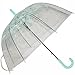 Kung Fu Smith Auto Open Clear Bubble Umbrella for Women and Girls, Green Floral Print Dome Umbrella for Rain, Cherry Blossom