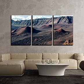 3 Piece Canvas Wall Art - Haleakal? Crater,Shield Volcano in Hawaii - Modern Home Art Stretched and Framed Ready to Hang - 16"x24"x3 Panels