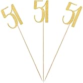 Gold Glitter 51st Birthday Centerpiece Sticks, 12-Pack Number 51 Table Topper Anniversary Party Decorations