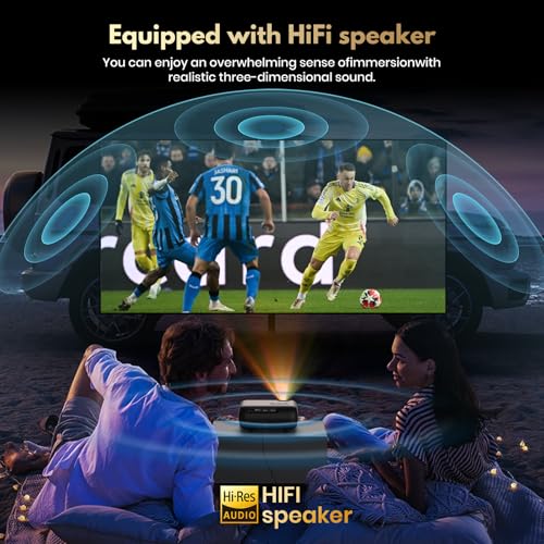 2026Mini Projector 4K Compatible with Netflix App, Lower Noise 1080p Daylight Compatible Projector & HDR, Premium Speaker, WiFi 6, BT5.2, Home Cinema Projector for Bedroom, Garden, Black
