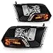 AUTOSAVER88 Compatible with 09 10 11 12 Dodge Ram 1500 2500 3500 Pickup Dual Beam Model Headlight Assembly Replacement Black Housing Headlamp(Not fits Quad Beam Headlight Models)