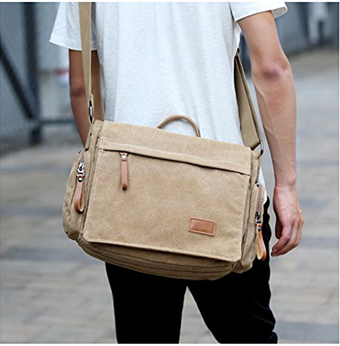 MiCoolker Canvas Crossbody Laptop Messenger bag for Men Over the Shoulder Travel Purse Vintage Handbag Briefcase Outdoor Sports Satchel Bags Khaki - Thumbnail 6