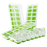 Silicone Ice Cube Trays, Cozyswan 14 Ice Cubes Molds Easy Release (Pack of 4) with Clear Removable Cover - Spill-Resistant Lid Included