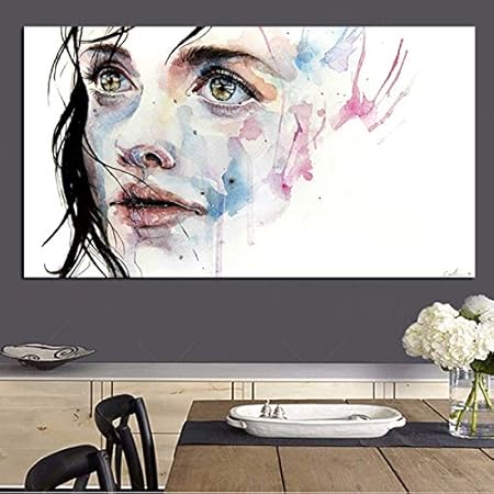 Creative Watercolor Girl Face Abstract Figures Oil Painting Print On Canvas Wall Art Picture For Living Room Sofa Cuadros Decor 60x100 Cm Unframed Amazon Co Uk Kitchen Home