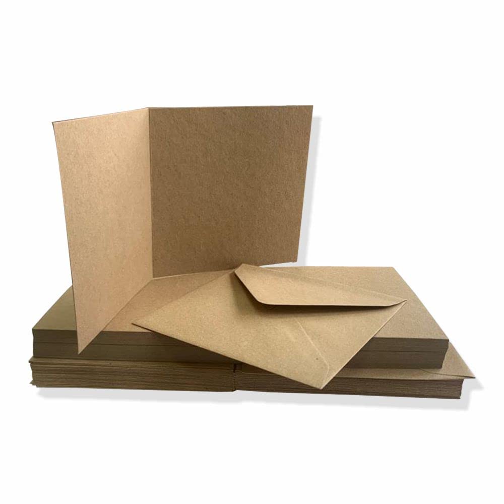 3 Ace Crafts 6 x 6 Natural Brown Kraft Cards and Envelopes for Card Making (50) Birthday, Wedding Invitation, Brown Kraft Paper for Craft Making, Thank You Cards with Envelope, Valentine, Thanksgiving