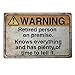 Funny Warning Sign: Retired Person on Premise, Tin Metal Sign for Home Yard Patio Man Cave, 8x12 Inch/20x30cm