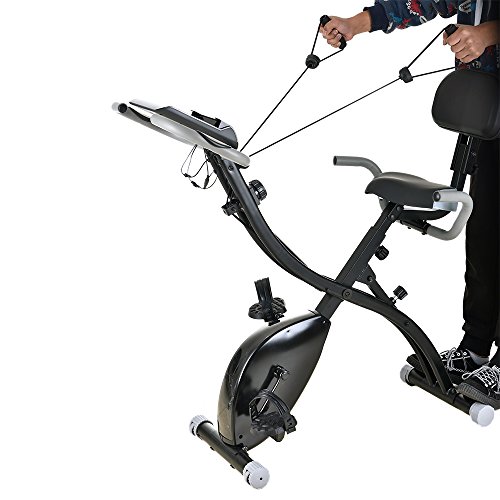 Recumbent Bike FCH Exercise Bike Stationary Bicycle Cardio Workout Fitness Bicycle Equipment Household Magnetic Bike Folding Upright Bike with Backrest & Armrest & Rowing Machine