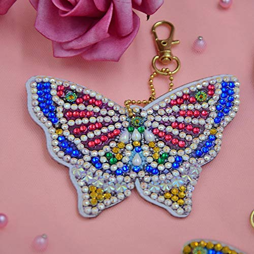 Mosaic Making Kits, 5pcs DIY Special Shaped Full Drill Butterfly Diamond Painting Keychain Kits - Thumbnail 7