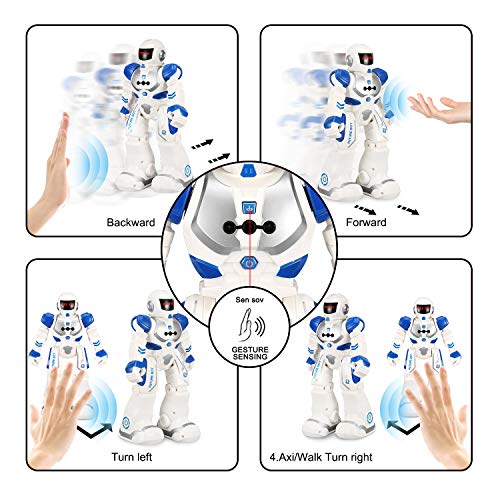FUNEW Remote Control Robots for Kids RC Programmable Robotics with Infrared Controller Toys, Gesture Sensing Interactive Walking Singing Dancing Robot Kit for Childrens Entertainmentï¼ŒBlue