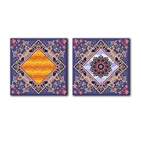 2 Panel Square Canvas Wall Art - Abstract Floral Patterns - Giclee Print Gallery Wrap Modern Home Art Ready to Hang - 12"x12" x 2 Panels