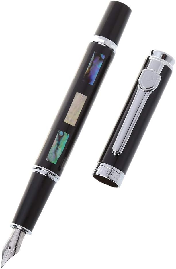 Baiyao JINHAO 8802 Metal Fountain Pen with Sliver Medium Nib Incl,Fine Tip Calligraphy Pen Signature Pen for School Office Writing Gift